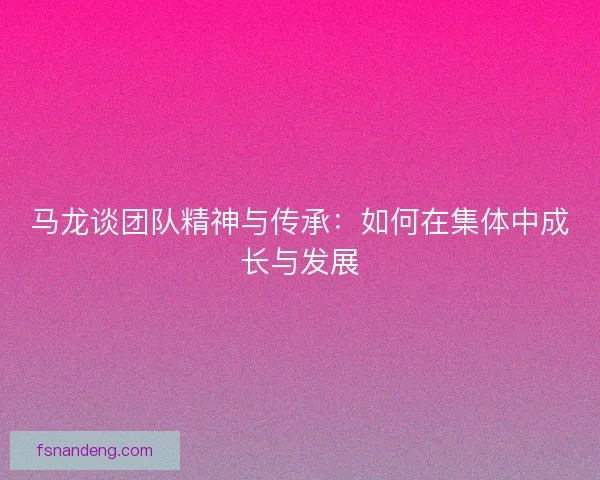 马龙谈团队精神与传承:如何在集体中成长与发展 马龙谈团队精神与传承:如何在集体中成长与发展
