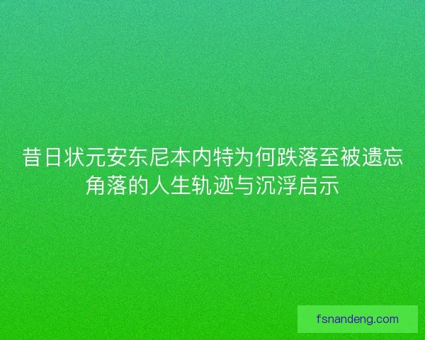 昔日状元安东尼本内特为何跌落至被遗忘角落的人生轨迹与沉浮启示